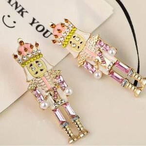 Nutcracker Ballet Pink Earrings Rhinestone Enamel Pearl